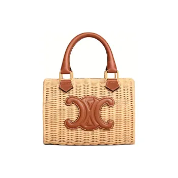 CELINE Wicker With Calfskin Shoulder Bag, Crossbody Bag, Handbag Small Size Women's Natural & Tan