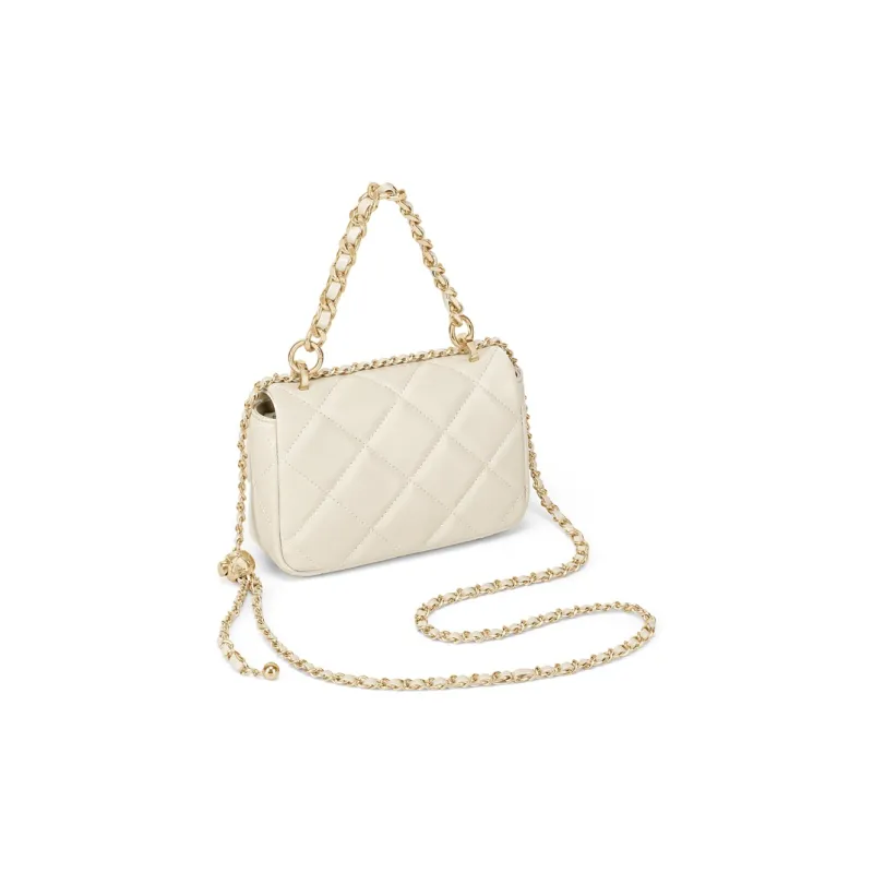 Simvay Clos Cow Leather With Synthetic Leather Shoulder Bag Crossbody Bag Small Size Women's Black/Cream White-8