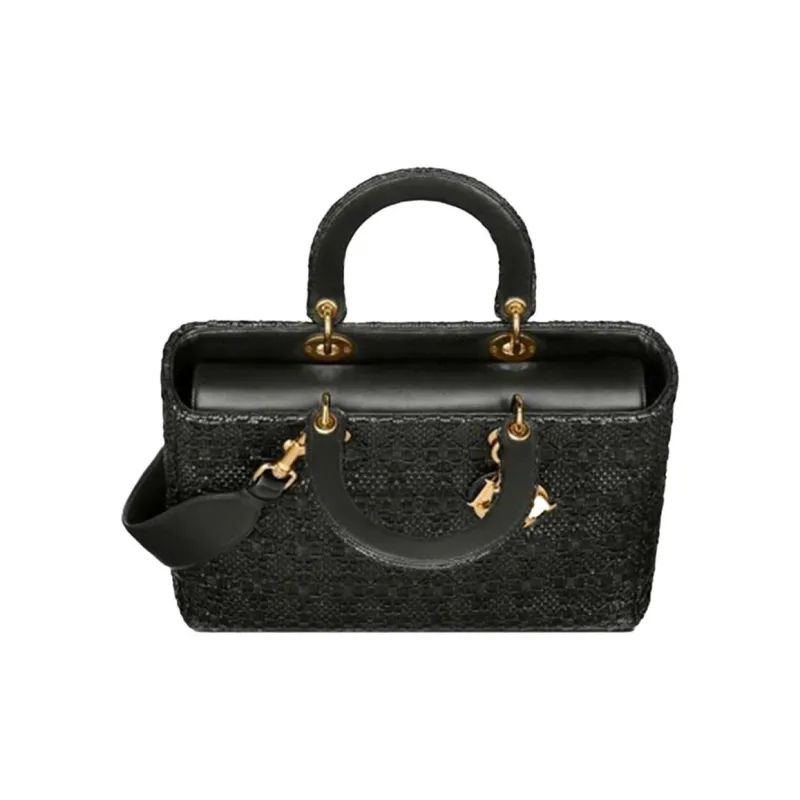 DIOR Lady Dior Sheepskin Dior Bag Shoulder Bag Handbag Large Size Unisex Black-7