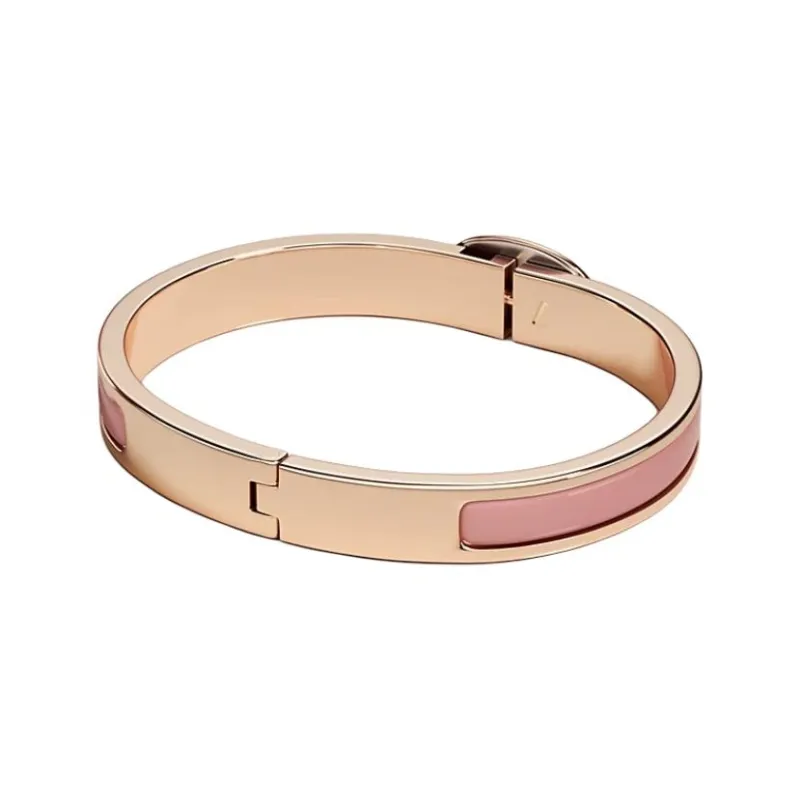 HERMES Enamel Metal Rose Gold Plated Bangles Women's Pink-1
