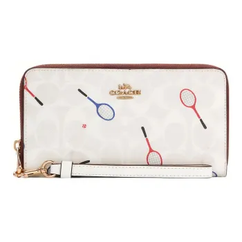 COACH Zip Around Canvas With Leather Wallet Small Size Women's White