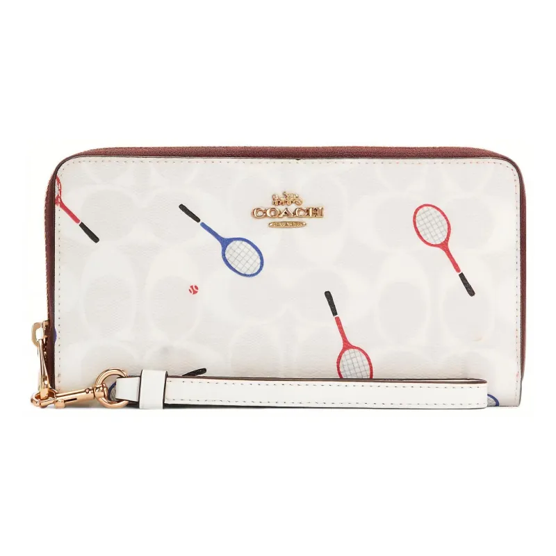 COACH Zip Around Canvas With Leather Wallet Small Size Women's White-0
