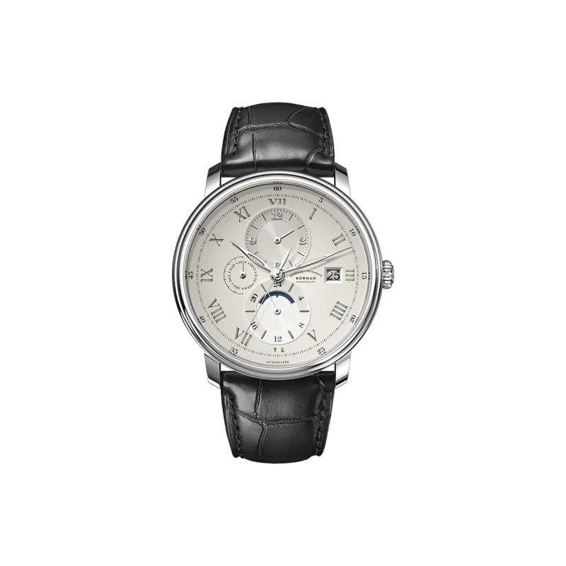 BORMAN Automatic Mechanical Movement Cowhide Strap Watch Men's Watches Beige Watch Dial-7
