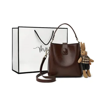 MILLIE'S Cow Leather One Shoulder Crossbody Bucket Bag, Handbag Women's Wine Coffee