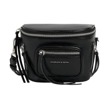 CHARLES&KEITH PU Crossbody Bag Regular Women's Noir Black/Pewter Tin Gray