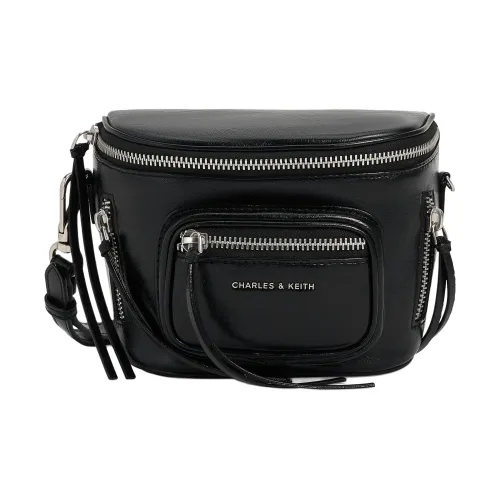 CHARLES&KEITH PU Crossbody Bag Regular Women's Noir Black/Pewter Tin Gray