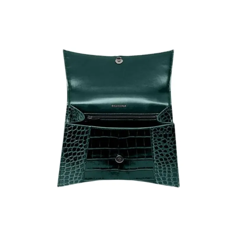 Balenciaga Crocodile Embossed Calfskin Hourglass Bag Shoulder Bag Crossbody Bag Handbag Small Size Women's Dark Green-4