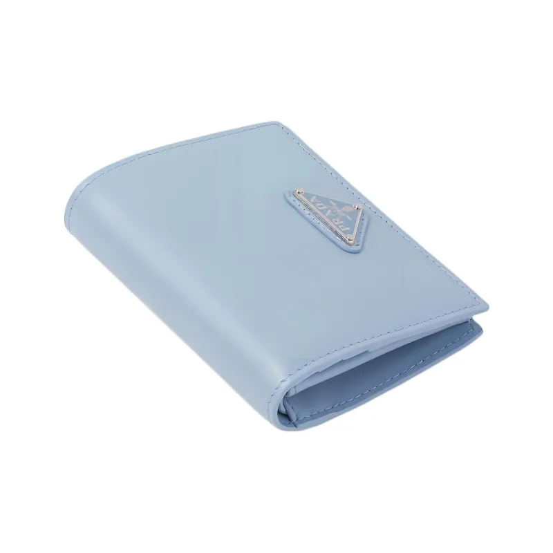 PRADA Brushed Leather Wallet Small Size Women's Light Blue-1