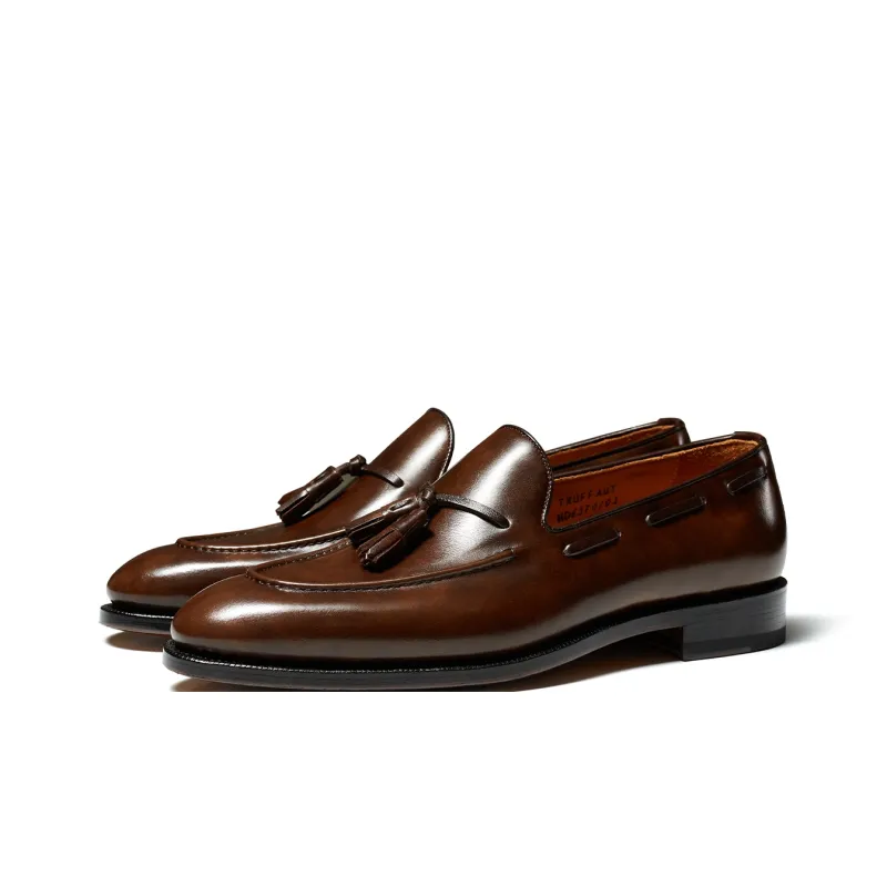 TRUFFAUT Fringe Slip on Leather Shoes Loafers 2.6CM Men's-6