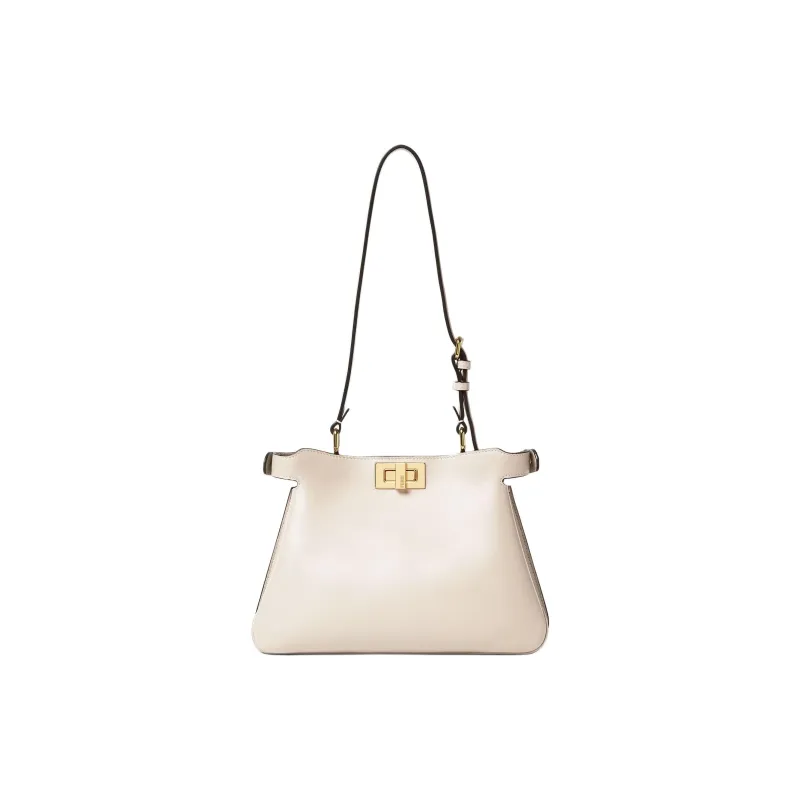 FENDI Peekaboo Cow Leather Crossbody Bag Shoulder Bag Small Size Women's Ecru-1