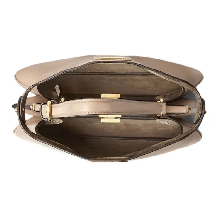 FENDI Peekaboo Cow Leather Shoulder Bag Small Size Women's Gray-4