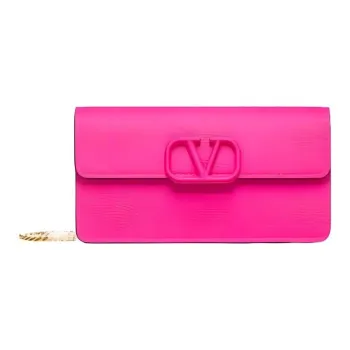 Valentino Vlogo Grained Calfskin Wallet Women's Rose Red