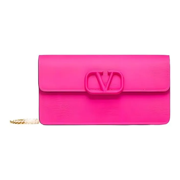 Valentino Vlogo Grained Calfskin Wallet Women's Rose Red-0