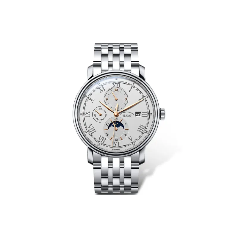 BORMAN Automatic Mechanical Movement Steel Strap Men's Watches Silver Dial-5