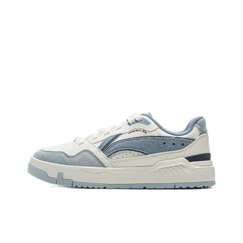 LiNing Common 80s Anti-Slip Wear-Resistant Low-Top Skateboard Shoes Women's White Blue-0