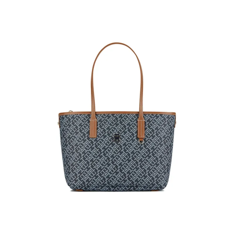 Tommy Hilfiger Artificial Leather Tote Bag, Shopping Bag, Shoulder Bag Tubas Women's Light Gray Blue Print/Khaki Print-0