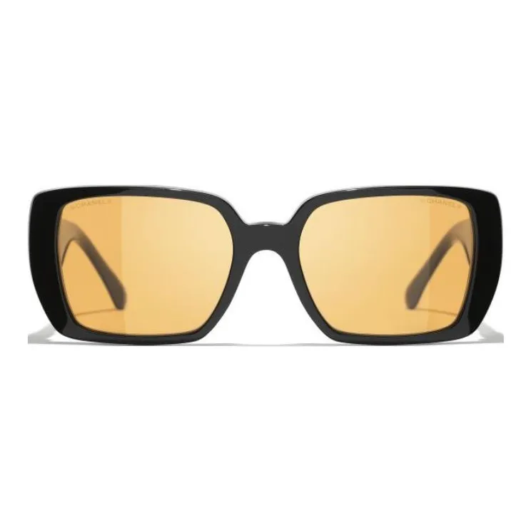 CHANEL Resin Square Sunglasses Unisex Black-3