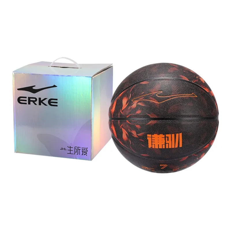 Erke Qian Xun Collection PU Basketball Black Orange Size 7 Ball Training Match Unisex-4