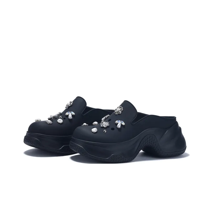 BELLALILY Rubber Sole Rhinestone Abrasion Resistant Wrap toe Slippers Women's-7