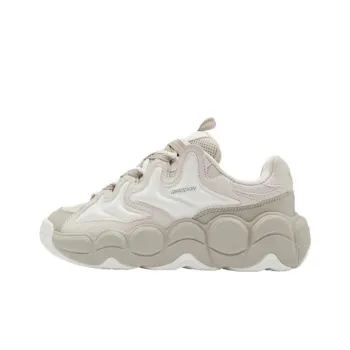 QIAODAN Get Rich Every Day Slip Resistant Lightweight Wear Resistant Low Top Chunky Sneakers Women's White Beige