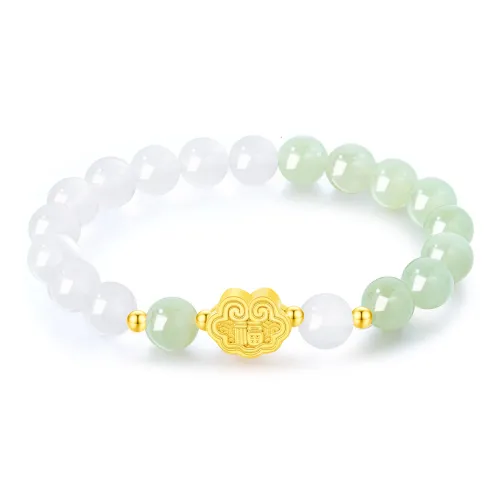 Lao Feng Xiang Hetian Jade Bracelets Pale Greenish White Jade Women's