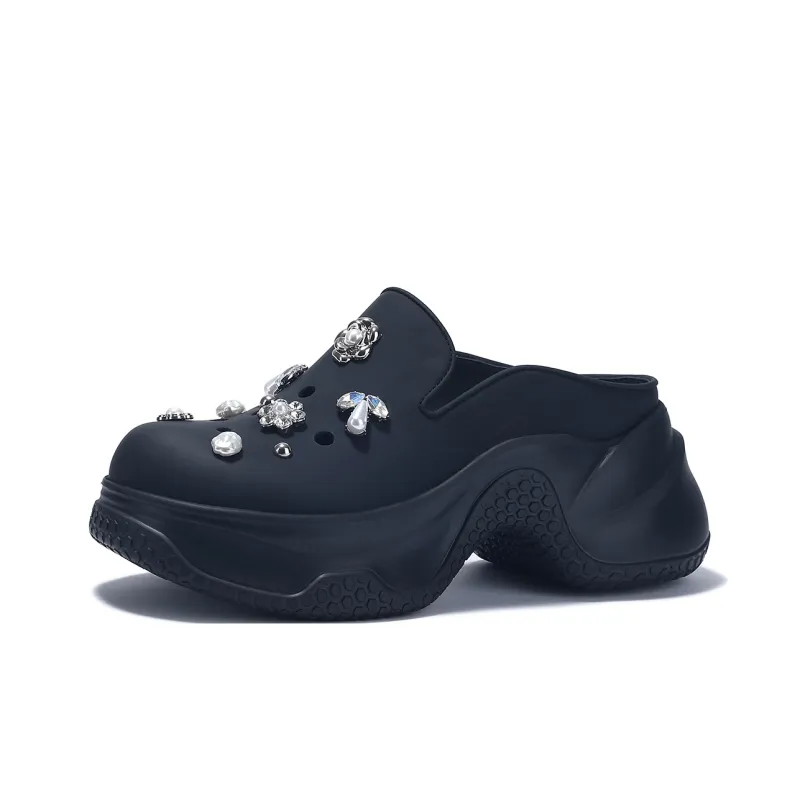 BELLALILY Rubber Sole Rhinestone Abrasion Resistant Wrap toe Slippers Women's-6