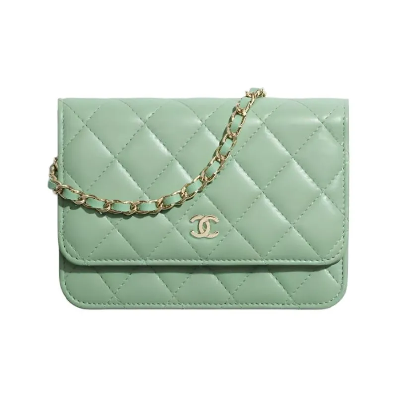 CHANEL Lambskin And Gold Metal Wallet Mini Women's Green-0