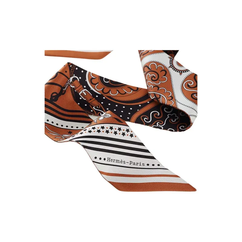 HERMES Silk Ribbon, Mulberry Silk Scarves Women's Caramel-1
