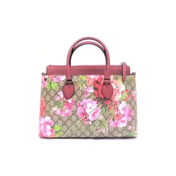 GUCCI GG Blooms Canvas With Leather Tote Bag Shopping Bag Shoulder Bag Crossbody Bag Handbag Women's Ebony & Pink
