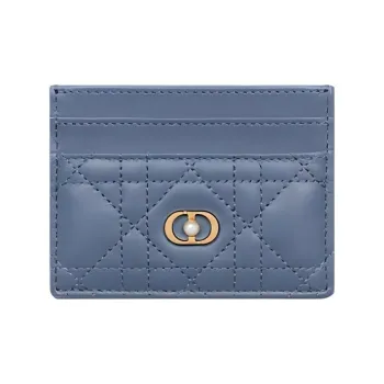 DIOR Sheepskin Card Holder Women's Denim Blue