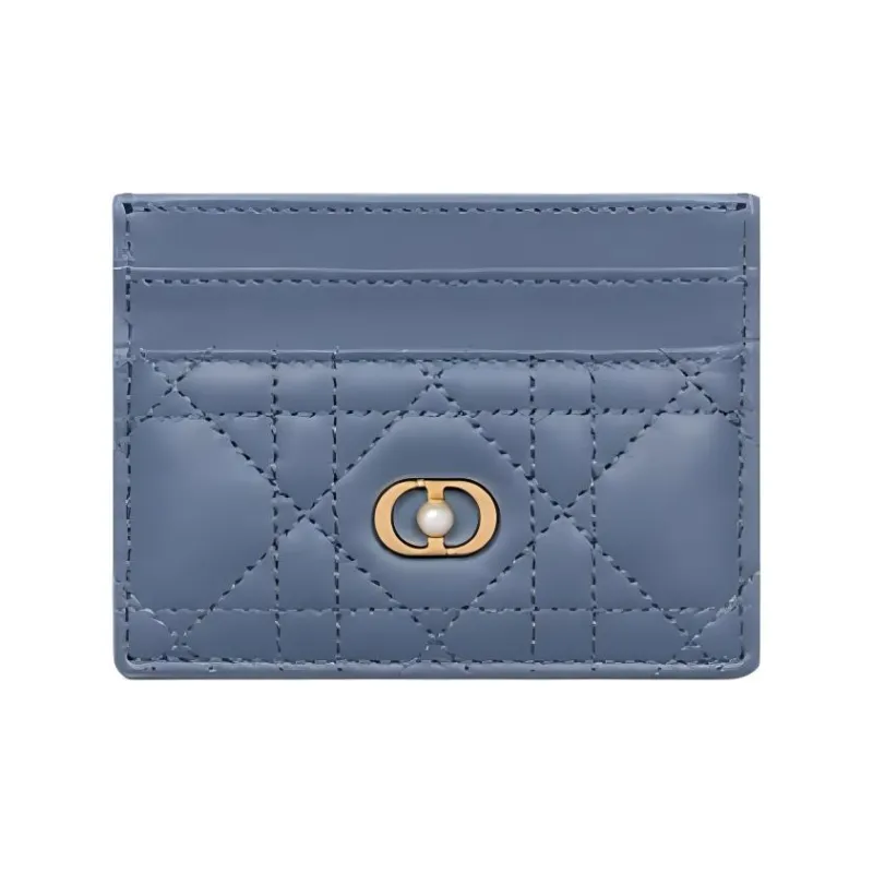 DIOR Sheepskin Card Holder Women's Denim Blue-0