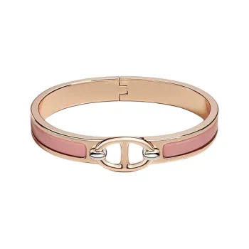 HERMES Enamel Metal Rose Gold Plated Bangles Women's Pink