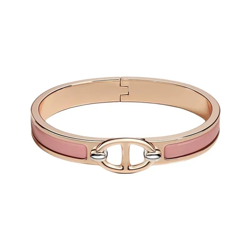HERMES Enamel Metal Rose Gold Plated Bangles Women's Pink-0