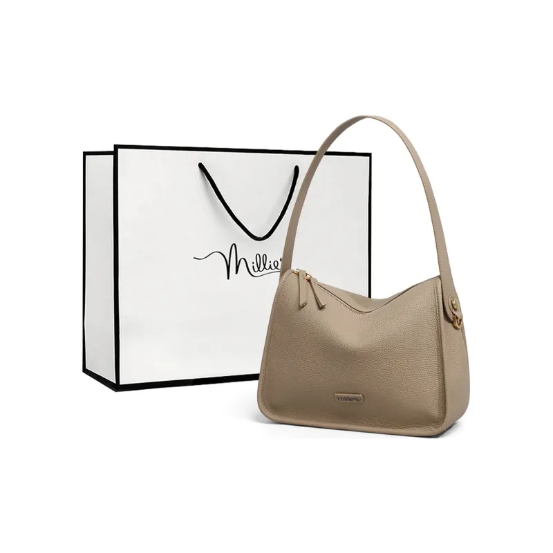MILLIE'S Cow Leather Patchwork Synthetic Leather Shoulder Bag Regular Women's Chestnut/Cream Apricot-5