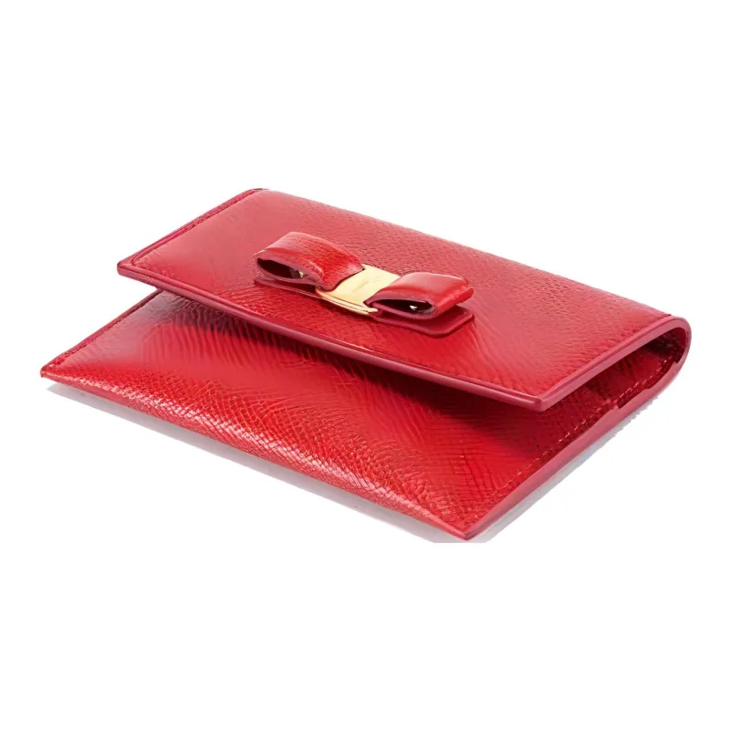 FERRAGAMO Vara Leather Wallet Women's Red-4