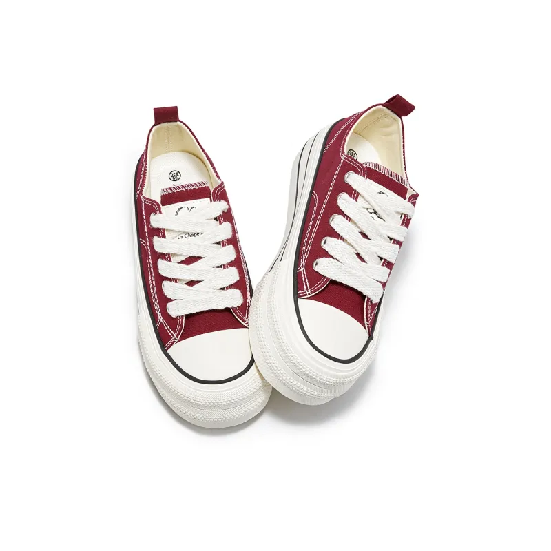 La Chapelle Anti-Slip And Wear-Resistant Height Increasing Low-Top Canvas Shoes Women's Red-2