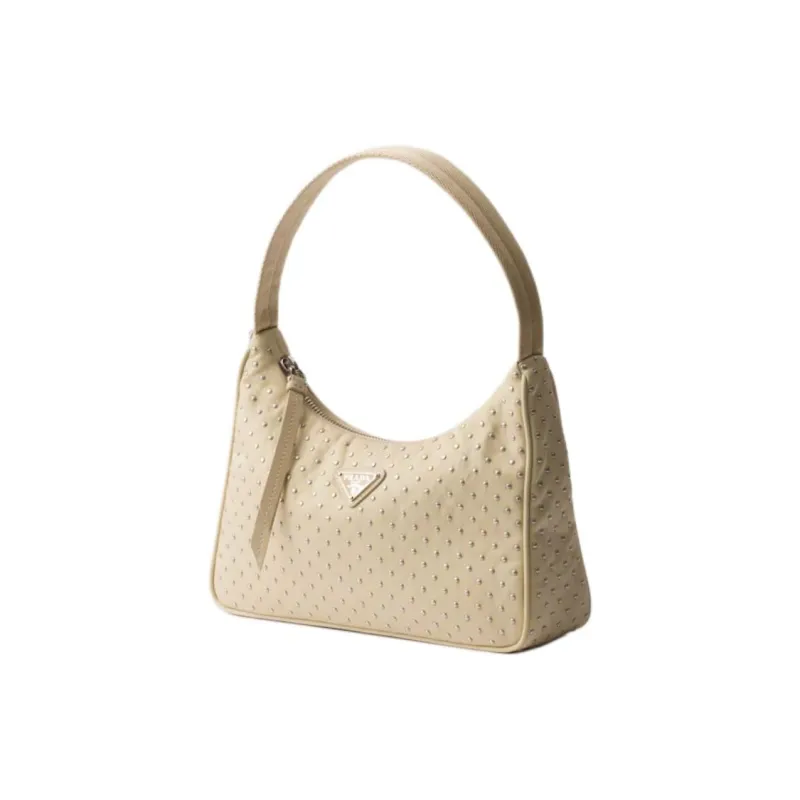 PRADA Hobo Recycled Nylon Handbag Mini Women's Desert Yellow-1