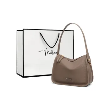 MILLIE'S Cow Leather Patchwork Synthetic Leather Shoulder Bag Regular Women's Chestnut/Cream Apricot