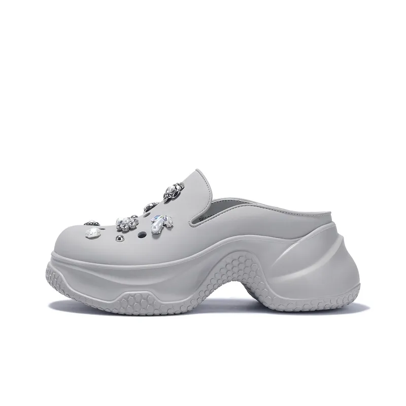 BELLALILY Rubber Sole Rhinestone Abrasion Resistant Wrap toe Slippers Women's-0