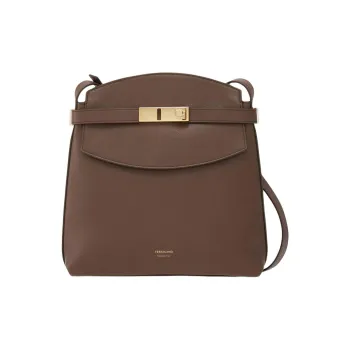 FERRAGAMO Hug Calfskin Messenger Bag Shoulder Bag Women's Clay