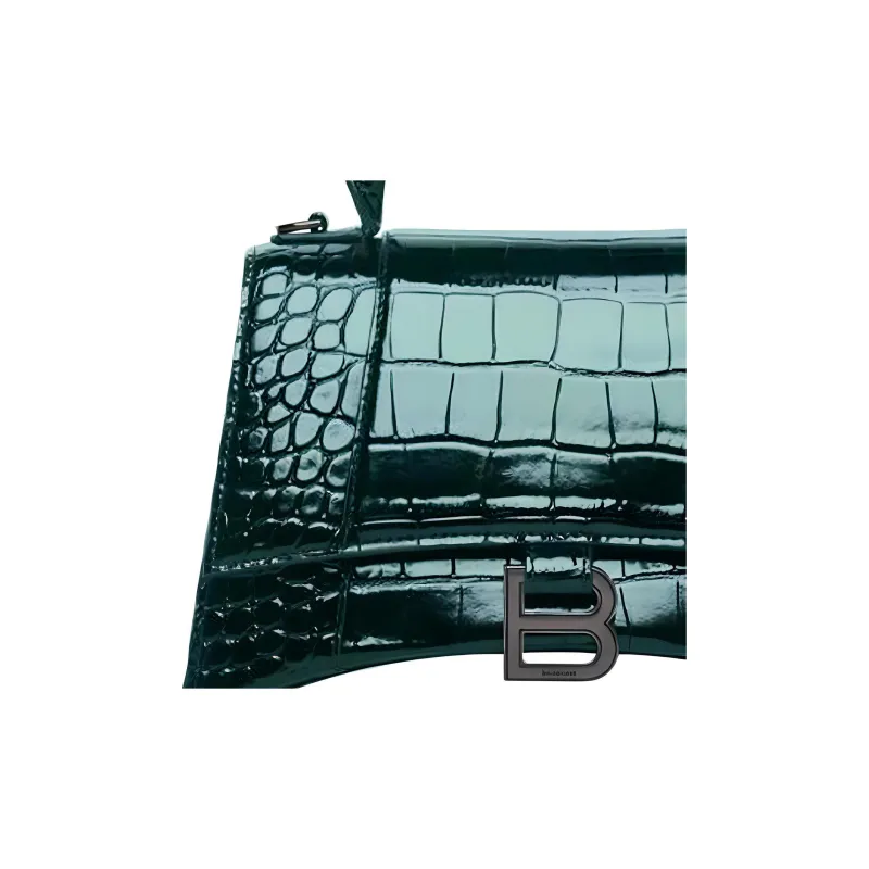Balenciaga Crocodile Embossed Calfskin Hourglass Bag Shoulder Bag Crossbody Bag Handbag Small Size Women's Dark Green-5