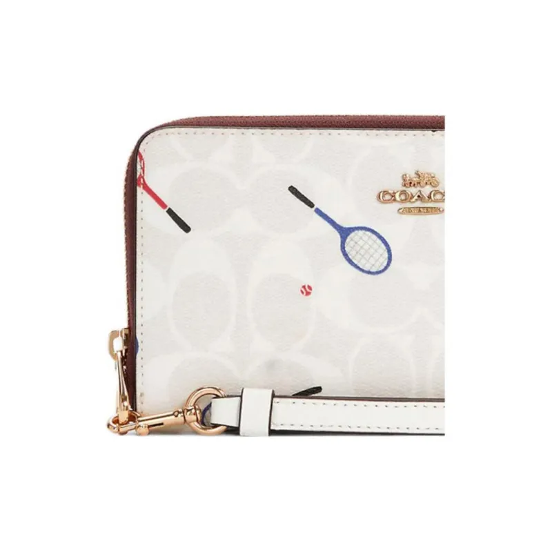 COACH Zip Around Canvas With Leather Wallet Small Size Women's White-4