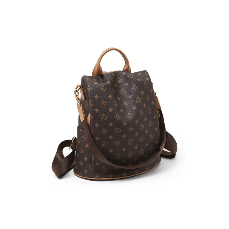Old Man's Head PVC Synthetic Leather Backpack Regular Women's Coffee-3