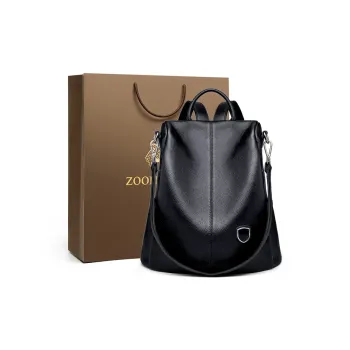 ZOOLER Genuine Leather The First Layer Of Cowhide Backpack, Backpack Medium Size Unisex Black