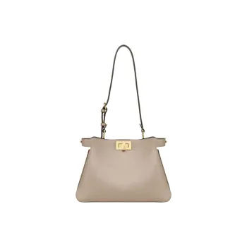FENDI Peekaboo Cow Leather Shoulder Bag Small Size Women's Gray