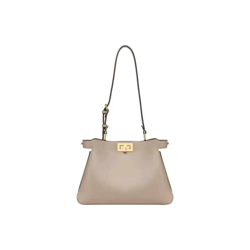 FENDI Peekaboo Cow Leather Shoulder Bag Small Size Women's Gray-0