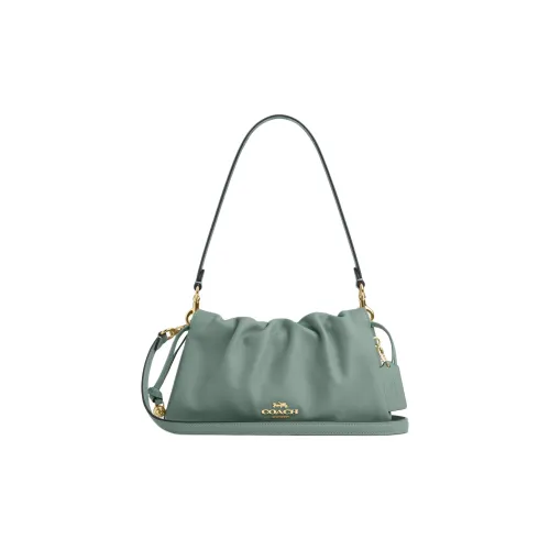 COACH Faye Leather Crossbody Bag Shoulder Bag Medium Size Women's Gold With Sage Green