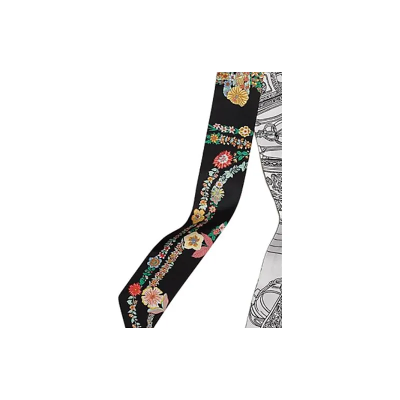 HERMES Mulberry Silk Silk Scarves Women's Black/White-1