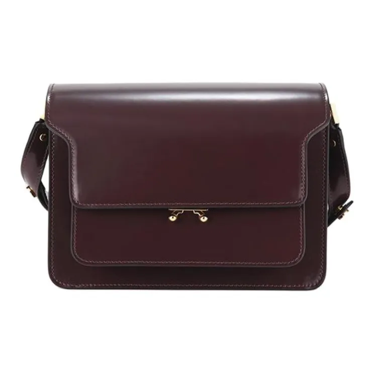 MARNI Trunk Calfskin Trunk Bag Shoulder Bag Crossbody Bag Medium Size Women's Dark Red-1