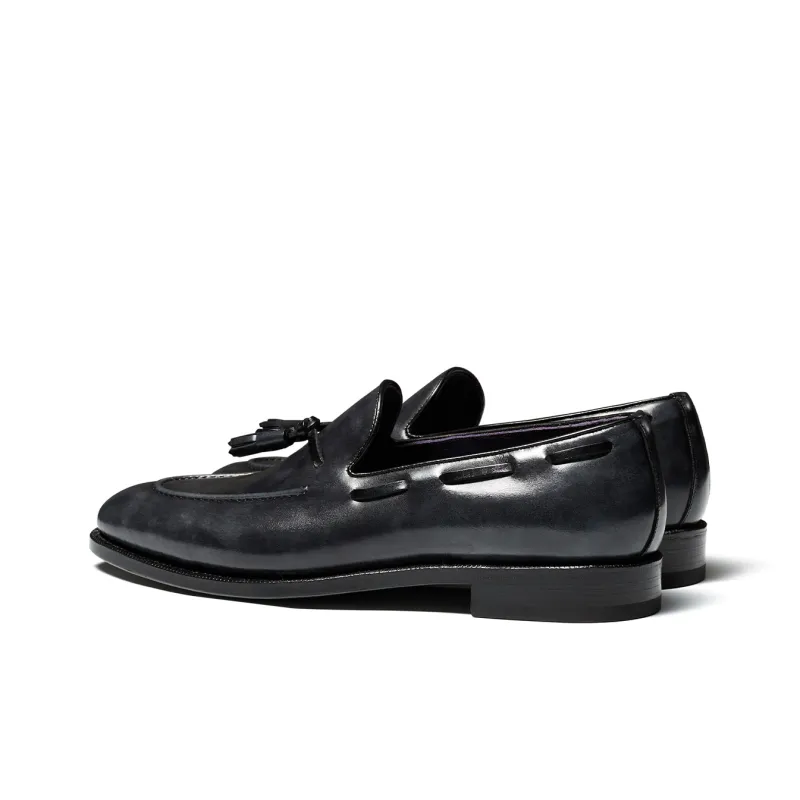 TRUFFAUT Fringe Slip on Leather Shoes Loafers 2.6CM Men's-2